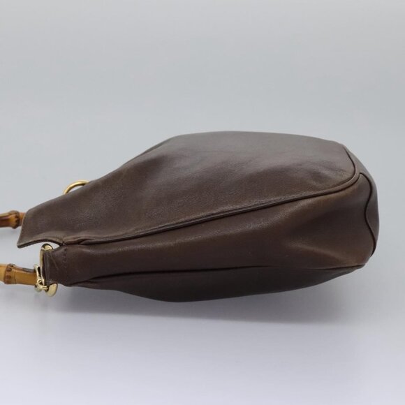 GUCCI Bamboo Hand Bag Leather 2way Brown Gold 001 1998 1638 Auth 111266 - Picture 3 of 15